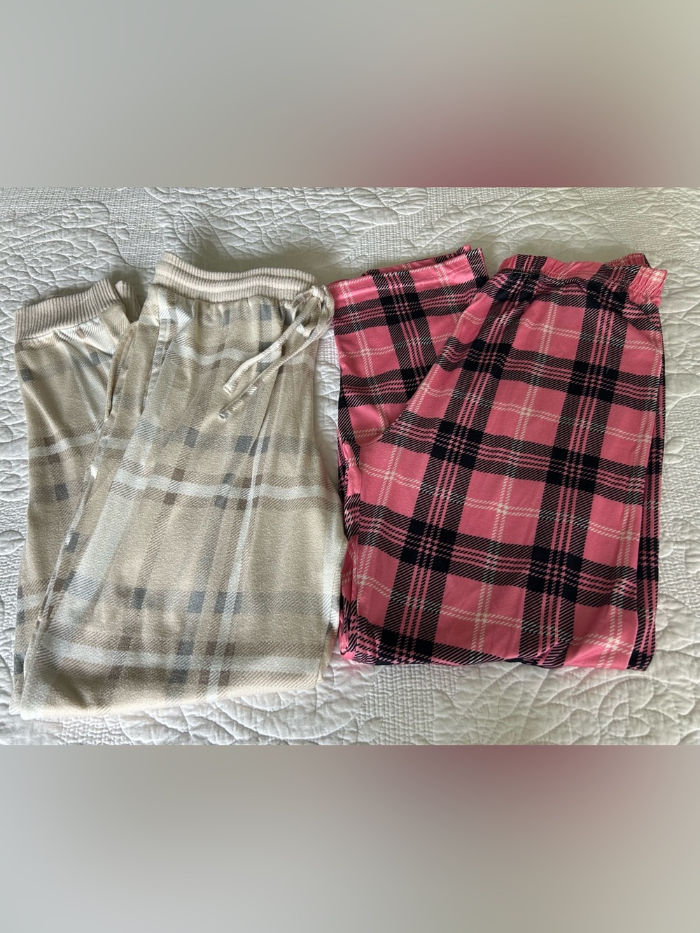 Cozy Plaid Lounge Pants - Pink & Cream